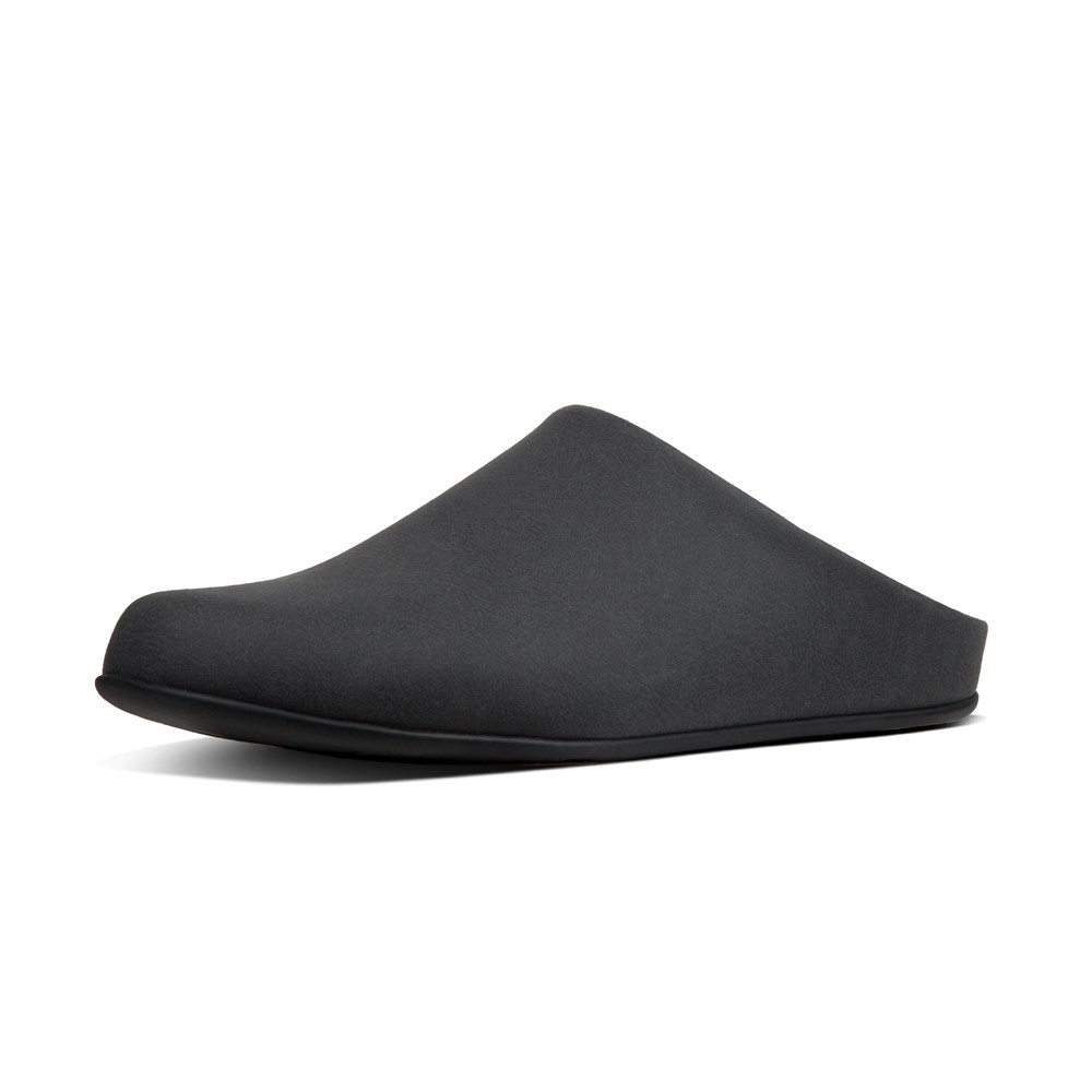 Fitflop Mens Slippers Black - Shove Leather Mule - 46HDLTASG